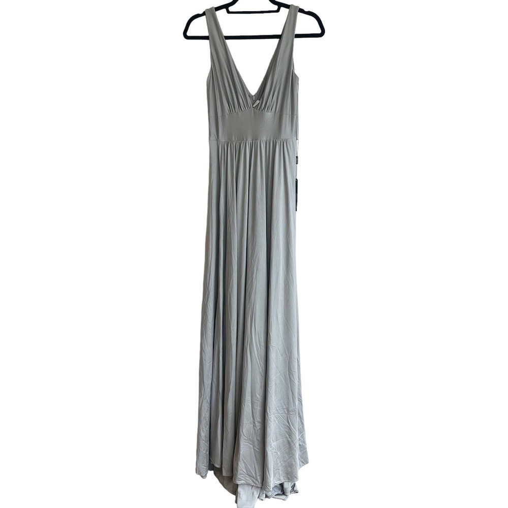 LA FEMME Women's Gray Plunge Neck A-Line Gown Size 6 NWT - Picture 3 of 10